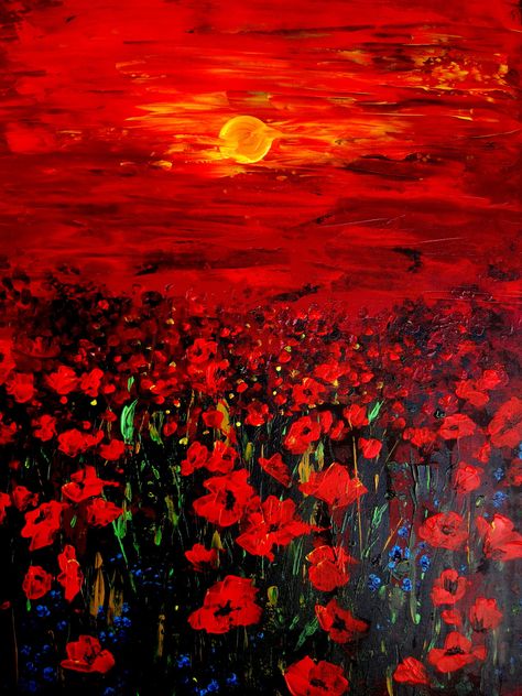 Canvas Print Of Original Oil Painting Poppy Field - Sunset With Poppies - signed - Red Abstract Canvas art. $95.00, via Etsy. Poppy Field Painting, Red Poppy Painting, Poppy Fields, Painting Sunset, Red Painting, Poppy Art, Poppy Painting, Contemporary Art Painting, Poppy Field