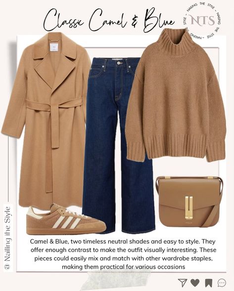 All three outfits revolve around the camel coat and jumper as central elements, which gives them a cohesive feel. Camel is a timeless, neutral tone that pairs well with almost anything, especially classic staples like jeans and trainers or boots. What do you think of these looks? Let me know in the comments👇💬 and share these styling tips with friends 🗣️ ✨Available items and some alternatives will be linked in stories and in October highlight✨ . . . . . #nailingthestyle #outfitoftheday #ou... Camel Sweater Outfit Winter, Camel Jumper Outfit, Winter Tone Outfits, Camel Sweater Outfit, Late Fall Outfits, Sweatshirt Outfit Winter, Bougie Outfits, 2025 Outfits, Camel Outfit