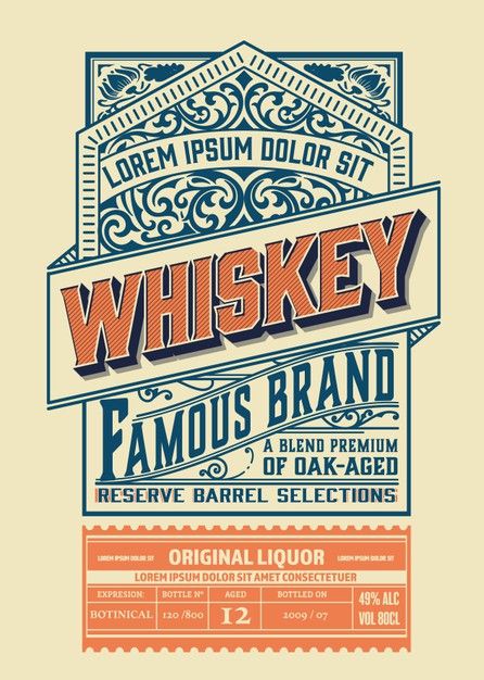 Vintage liquor label with orange details | Premium Vector #Freepik #vector #poster #vintage #retro #poker Vintage Liquor Labels, Retro Label Design, Bottle Lables, Liquor Label, Christmas Brochure, Vintage Beer Labels, Retro Label, Beer Label Design, Rock Poster Art