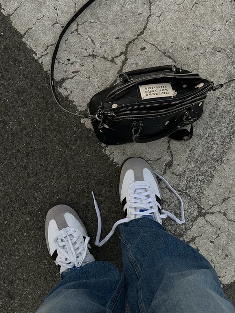 Maison Margiela Sneakers Outfit, Maison Margiela Outfit, Maison Margiela Aesthetic, Miu Miu Mini Skirt, Givenchy Shark Lock Boots, Shark Lock Boots, Black And Gold Sunglasses, Margiela Bag, It Girl Vibes