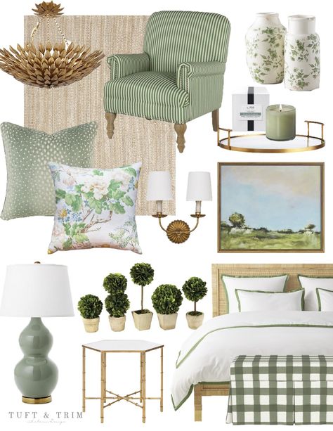 Green French Country Living Room, Neutral Green Decor, Green Decor Accents, Grand Millennial Bedroom Blue And Green, Light Green And Tan Living Room, Blue And Green Cottage Decor, Sage Green Home Decor Accents, Farmhouse Green Decor, Light Green Home Decor