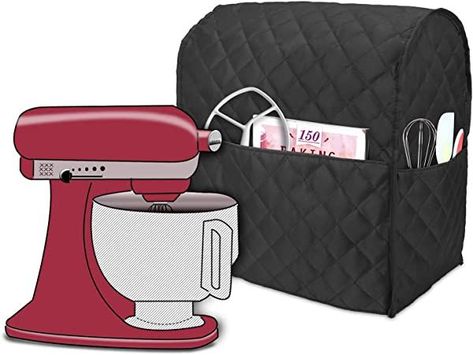 Luxja Dust Cover Compatible with 4.5-Quart and 5-Quart Stand Mixer, Cloth Cover with Pockets for Stand Mixer and Extra Accessories, Black (Quilted Fabric) Kitchen Stand Mixer, Extra Accessories, Mixer Cover, Kitchen Stand, Quilted Fabric, Stand Mixer, Kitchen Aid Mixer, Black Quilt, Small Appliances