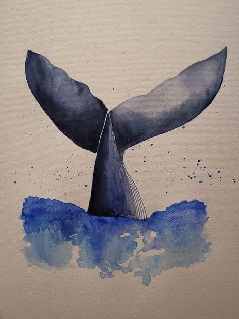 Whale In Ocean Drawing, Whale Drawing Watercolor, Aesthetic Whale Drawing, Watercolor Whale Easy, Cute Whale Painting, Cute Whale Art, Ocean Drawing Watercolor, Watercolor Painting Beginner, Ocean Watercolor Art