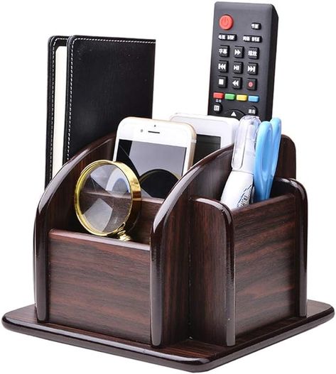 Limited time deal $21.99 (27% Off)(List Price: $29.99) YCOCO Wooden Remote Control Holder,TV Remote Holder for Table,360°Rotatable Office Supplies Storage Organizer,6 Compartments Pencil Holder for Desk,Brown Tv Remote Holder, Remote Caddy, Remote Control Organizer, Pencil Holders For Desk, Wood Desk Organizer, Office Supply Storage, Wood Office, Remote Control Holder, Remote Holder