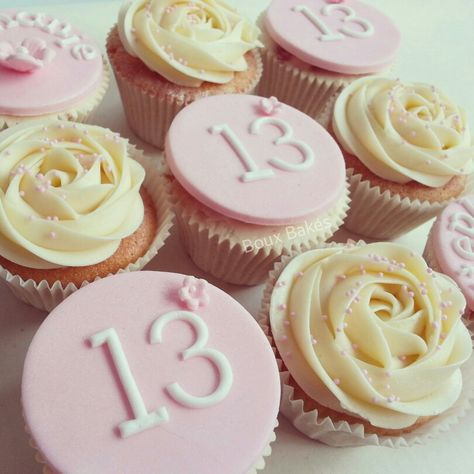 Pink 13th birthday girls cupcakes 13th Birthday Cupcakes Girl, Teen Cakes For Girls 13th Birthday, 13th Birthday Cupcakes, Sweet Treats Ideas, Teen Cupcakes, Bespoke Cupcakes, Girls Cupcakes, Birthday Essentials, Girl Birthday Cupcakes