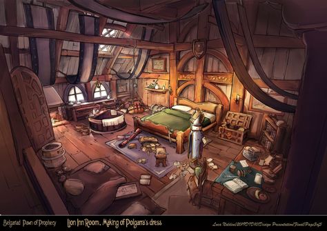 Inn Interior Fantasy Art, Dnd House Interior Art, Inn Room Fantasy Art, Tavern Inn Room, Fantasy Inn Interior, Fantasy Inn Room, Dnd Cities, Room Concept Art, Foam Decor