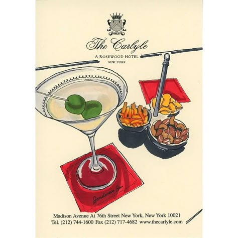 "Bar Snacks at Bemelmans" Contemporary Drawing on Hotel Stationery by Tess Ramirez Hotel Notepad, Summer Hamptons, Modern Signage, The Carlyle Hotel, Notepad Paper, Carlyle Hotel, Grape Painting, Bar Snacks, The Carlyle