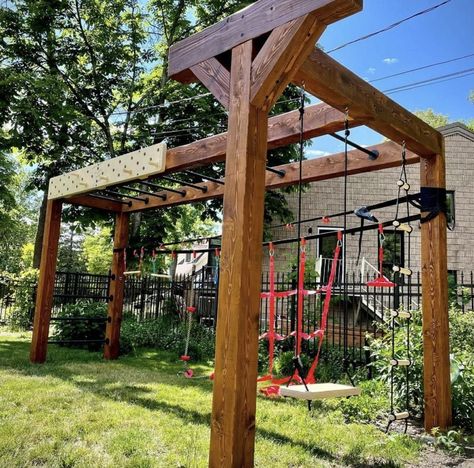 Backyard Jungle Gym, Outdoor Playsets, Kid Friendly Backyard, Ninja Course, Backyard Gym, Backyard Kids, Adult Playground, Kids Backyard Playground, Backyard Kids Play Area