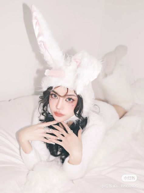 Bunny Ears Photoshoot, Bunny Photoshoot, Alice In Wonderland Outfit, Blood Photos, Rabbit Hat, Easter Photoshoot, Achilles And Patroclus, Photography Illustration, Figure Poses