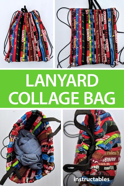 Sew up a drawstring bag with a lot of memories by using a collection of lanyards from conferences, camps, tournaments, and more.  #Instructables #sewing #fashion #accessory #backpack #ribbons #reuse #upcycle Fabric Upcycling, Collage Bag, Upcycling Crafts, Green Moodboard, Memory Diy, Ribbon Crafts Diy, Sewing Fashion, Festival Diy, Sewing Projects For Kids