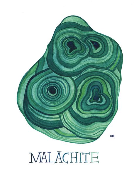 Malachite Tattoo, Malachite Painting, Crystals Art Drawing, Crystals Watercolors, Minerals Art, Minerals Museum, Gem Tattoo, Birthday Painting, Crystal Drawing