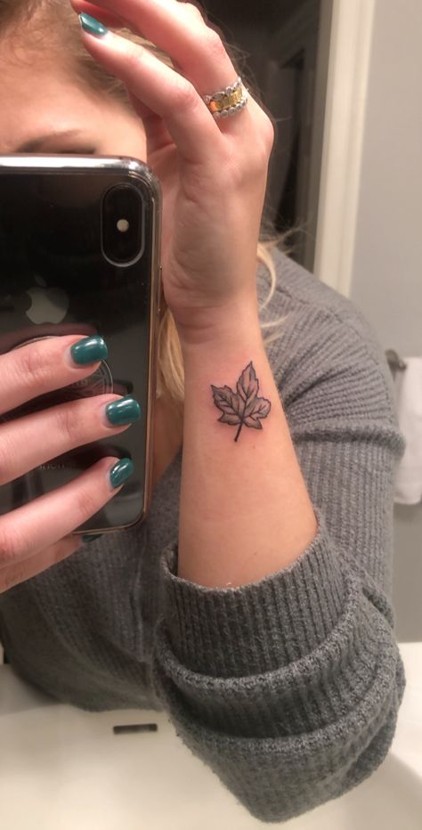 Fall Time Tattoos, Fall Inspired Tattoos Simple, Fall Tattoo Ideas Autumn Black And White, Fall Sleeve Tattoo, Autumn Inspired Tattoos, Autumn Tattoos For Women, Leaf Tattoo Wrist, Small Fall Tattoos, Fall Theme Tattoo