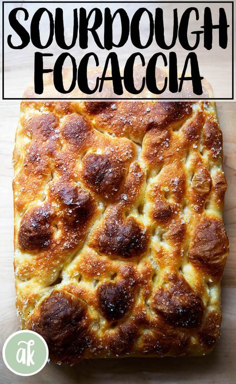 Sourdough focaccia — easy and delicious. If you've been curious about sourdough, this is the recipe I think you should start with. There's no complicated shaping or scoring, no preheated and heavy dutch ovens. This requires a sourdough starter — I bought mine — and time. That's it. If you've got no bread-baking skills, don't sweat it. You can do this. #sourdough #bread #homemade #focaccia Bread Recipes Yeast, Sourdough Focaccia Bread Recipe, Homemade Focaccia, Sourdough Breads, Sourdough Focaccia, Simple Sourdough, Peasant Bread, Making Sourdough Bread, Baking Skills