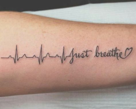 Just breathe tattoo Greys Anatomy Tattoo, Pulse Tattoo, Ekg Tattoo, Just Breathe Tattoo, Colon Tattoo, First Time Tattoos, Anatomy Tattoo, Nurse Tattoo, Heartbeat Tattoo