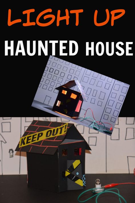 Learn about circuits and electricity with our easy light up haunted house #electricityexperiments #scienceforkids #Halloweenscience Electricity Activities For Kids, Haunted House Stem Challenge, Haunted House Stem, Electricity Projects Grade 6, Electricity Projects For Kids, Haunted House Project, Electricity Experiments, Halloween Stem, Mathematics Activities