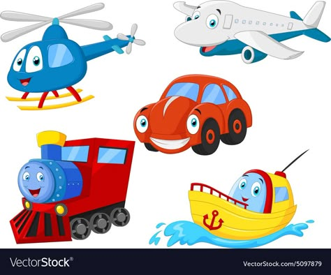 Cartoon Transportation, Transportation Preschool Activities, Transport Images, Kindergarten Drawing, Cartoon Plane, Transportation For Kids, Bus Art, Transportation Birthday, Transportation Preschool