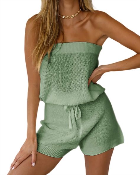 PRICES MAY VARY. Fabric: Polyester and spandex. Soft knit fabric, lightweight and comfortable to wear. Features:This sweater rompers is two piece outfits, you can tuck the top into the shorts.Off shoulder, bandeau, knitted sweater rompers, summer knitted jumpsuits,loungewear set, tie waist shorts, casual sheer rompers, cover up.The jumpsuits is see through, you can match it with the same color underwear, or over your bikinis for a casual beach look. Occasion: Great for daily wear, shopping, vaca Matching Loungewear Set, Summer Jumpsuit Casual, Summer Jumpsuits, Womens Summer Jumpsuits, Jumpsuits Casual, Two Piece Outfits, Jumpsuit Summer, Knit Jumpsuit, Casual Rompers