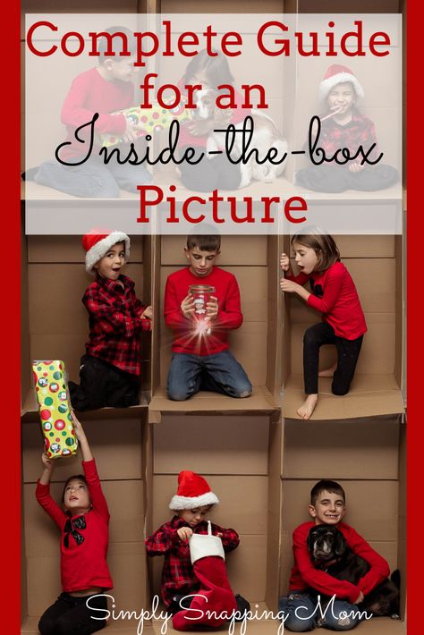 Come learn all you need to know about rocking an "inside-the-box" photo. Includes how to prepare, what you need, and how to edit in photoshop. #photographyideas #christmaspictureideas #insidetheboxpictures #photographytips #familypictures #funpictureideas #funnychristmaspictures #creativephotographyideas Out Of The Box Family Photoshoot Ideas, Easy Diy Christmas Photo Shoot, Christmas In A Box Ideas, Christmas Seating Ideas, Photos In A Box Ideas, Christmas Box Photography, Inside The Box Photography Christmas, Diy Christmas Box Photoshoot, Christmas Box Photoshoot Diy