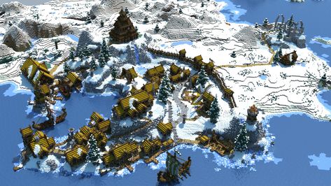 Snow Base Minecraft, Minecraft Villages, Viking Town, Minecraft Medieval Village, Nordic Village, Minecraft Landscape, Village Minecraft, Minecraft Building Blueprints, Minecraft Cool