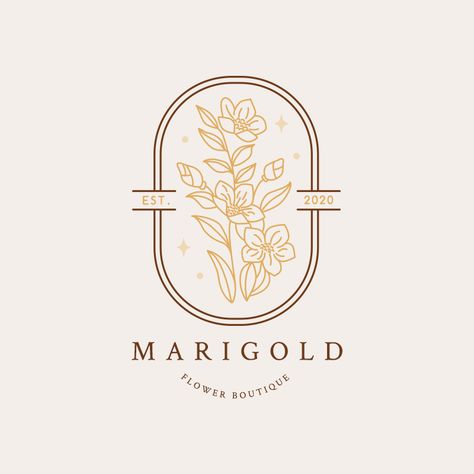 Marigold Logo Design, Marigold Logo, Branch Template, Photocard Design, Graphic Designer Ideas, Flower Shop Logo, Honey Logo, Boutique Branding, Rose Logo