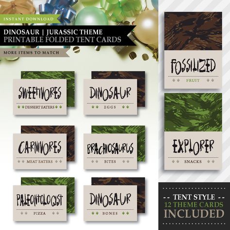 Dinosaur Snacks, Theme Snack, Dino Theme, Food Table, Tent Cards, Buffet Food, Personalized Invitations, Custom Party, Sweet Notes