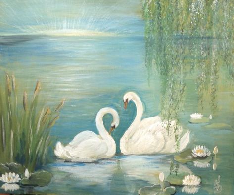 Swan Illustration, Swan Drawing, Swan Painting, Pond Painting, Swans Art, Lake Painting, Canvas Painting Designs, Swan Lake, Ethereal Art