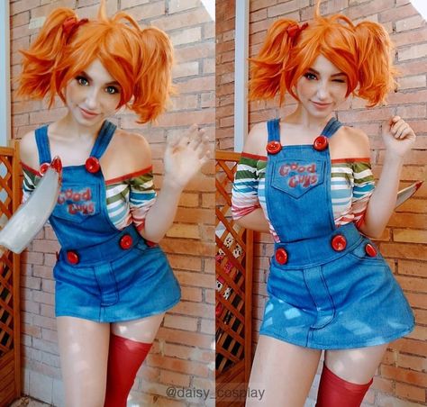 Female Chucky, Diy Chucky Costume, Halloween Poses, Chucky Halloween Costume, Chucky Costume, Chucky Halloween, Girl Halloween Costume, Cosplay Idea, Pretty Halloween Costumes