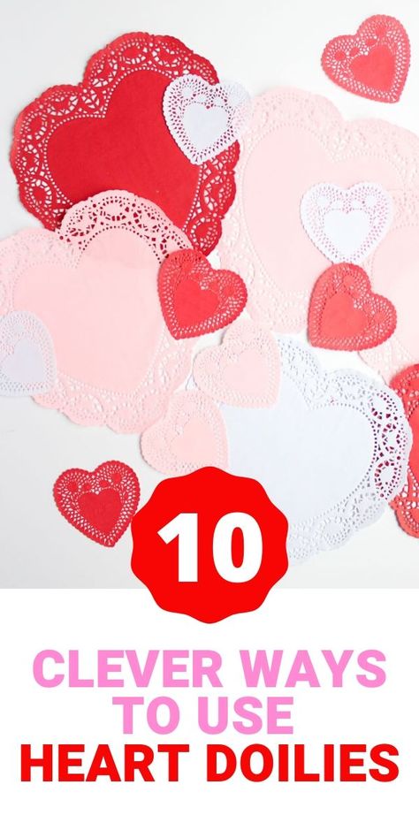 10 Clever Ways to Use Paper Heart Doilies #doiles #heartdoilies #papercrafts #valentinecrafts #valentinesdaycrafts #heartcrafts Paper Hearts For Valentines Day, Paper Heart Ideas, Valentines With Doilies, Valentines Dollies, Valentine Crafts For Senior Citizens, Heart Paper Crafts Valentine Ideas, Valentine Dollie Crafts, Heart Doilies Crafts For Kids, Heart Shaped Doilies Crafts