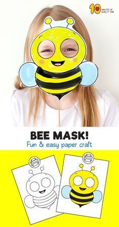 Bee Printable Mask Template Bee Mask, Printable Animal Masks, Mask Template Printable, Animal Masks For Kids, Printable Mask, Bee Crafts For Kids, Owl Coloring, Bunny Coloring, Bee Themed Classroom