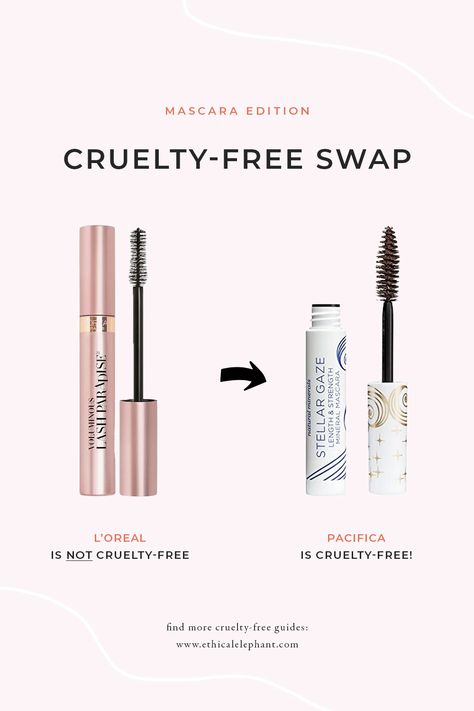 L'Oreal is NOT Cruelty-Free, swap L'Oreal Voluminous Lash Paradise Mascara with Pacifica Beauty Stellar Gaze Vegan Mascara or one of these cruelty-free mascaras! Mascara Guide, Lash Paradise Mascara, Cruelty Free Mascara, Paradise Mascara, Pacifica Beauty, Vegan Mascara, Lash Paradise, Eco Friendly Beauty, Vegan Products