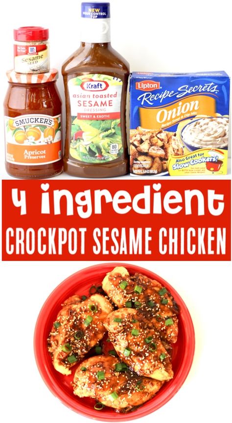 Crockpot Asian Sesame Chicken Recipe! {4 Ingredients} - The Frugal Girls Crockpot Sesame Chicken, Asian Sesame Chicken, Slow Cooker Kip, Crockpot Asian, Sesame Chicken Crockpot, Chicken Crockpot Recipes Easy, Sesame Chicken Recipe, Easy Dinner Recipes Crockpot, Frugal Girls