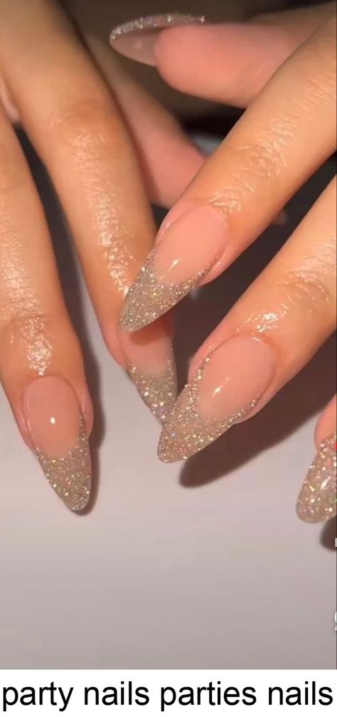 party nails parties nails party nail party nails designs party nail designs party nail design party party nail inspo party ideas party style birthday nails birthday nail ideas birthday nail inspo #glitter #nail #ideas Fancy Nails Aesthetic, Clear And Sparkle Nails, Glittery Almond Acrylic Nails, Clear Silver Glitter Nails, Nails Acrylic Almond Birthday, Sparkly Nails Inspiration, Shiny Nails Glitter Silver, Grad Nails 2023, Gel X Nails Glitter