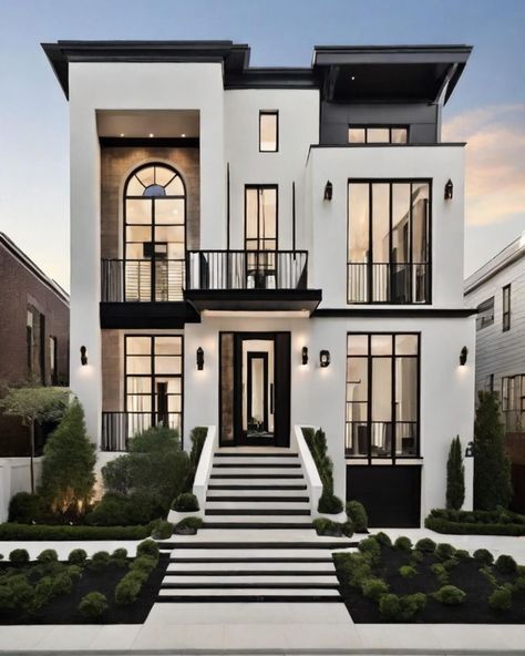 Facebook White Stucco Exterior, Townhouse Exterior, White Exterior Houses, Exterior House Paint Color Combinations, Stucco Homes, Stucco Exterior, Modern House Facades, Exterior Paint Colors For House, House Outside Design