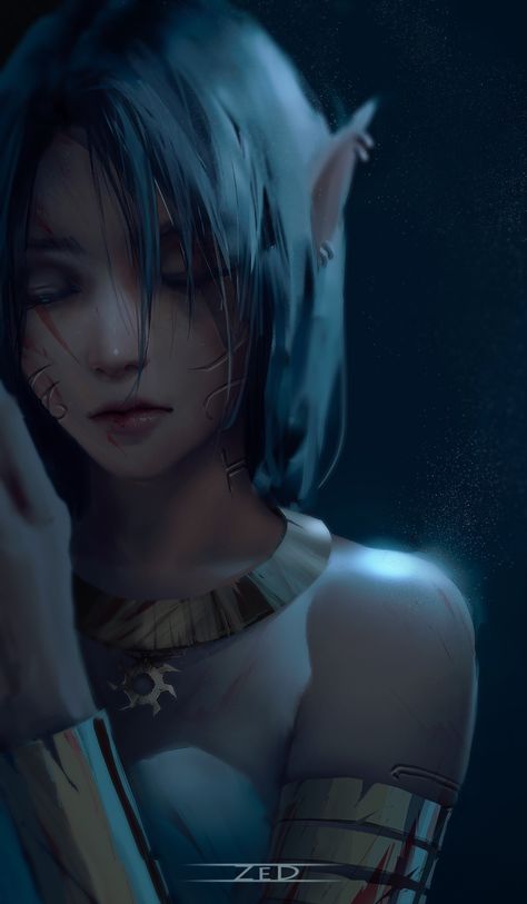 ArtStation - _Z_, _Z eD_ People Of Color Fantasy Art, Dark Elf Black Hair, Siren Dark Art, Mermaid Art Fantasy Dark, Dark Elf Artwork, Sun Elf, Lone Warrior, Art Painting Portrait, Siren Art Dark Beautiful