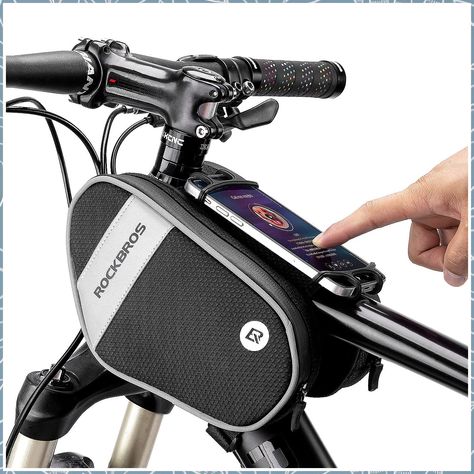 ROCKBROS Bike Front Frame Bag Top Tube Bike Phone Mount Bag Waterproof Bicycle Handlebar Bag Cycling Accessories Bike Pouch w Bike Frame Bag, Scooter Bags, Handlebar Bag, Bike Saddle, Bicycle Bag, Bicycle Handlebars, Bike Handlebars, Frame Bag, Cycling Accessories