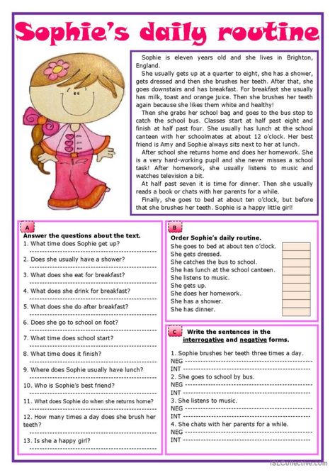 Daily Routine Worksheet, Esl Reading, Comprehension Exercises, Adolescent Health, English Exercises, Comprehension Passage, English Activities, Comprehension Worksheets, English Reading