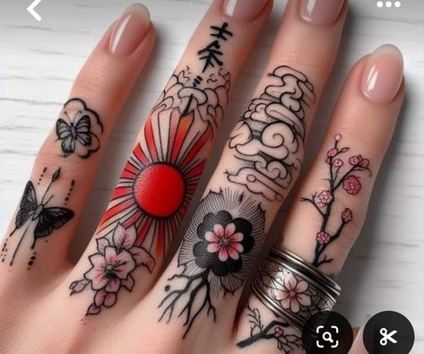 Tattoo Sakura, Fingers Tattoo, Jagua Henna, Hand And Finger Tattoos, Pretty Hand Tattoos, Beautiful Tattoo, R Tattoo, Small Hand Tattoos, Next Tattoo