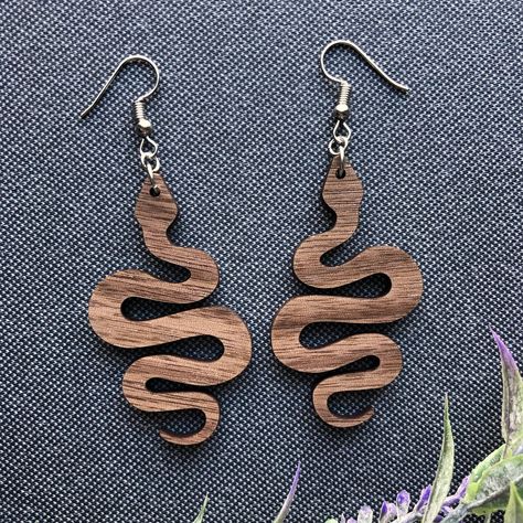 Laser Cut Keychains, Basswood Projects, Laser Cut Earrings Wood, Wood Snake, Laser Cut Wood Jewelry, Snake Wood, Wood Jewelery, Laser Cut Wood Earrings, Engraving Ideas