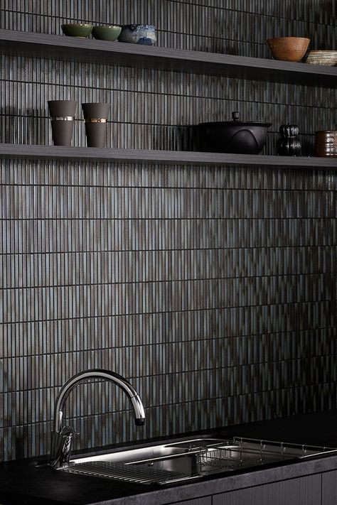 Japanese Tile Kitchen, Japanese Tile Backsplash, Japanese Kitchen Tiles, Japanese Tiles Kitchen, Wabi Sabi Toilet, Inax Tiles, Modern Japanese Kitchen, Finger Tiles, Backsplash Tile Ideas