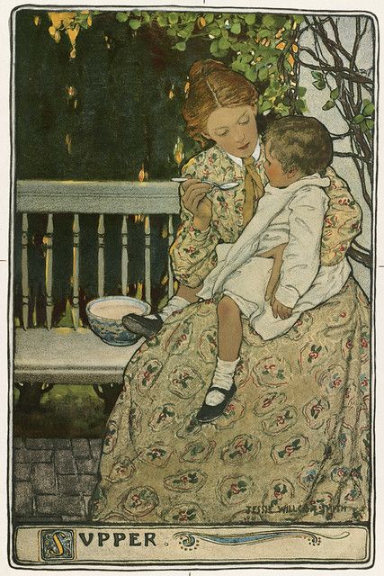 Supper | File name: 07_11_000392 Title: Supper Creator/Contr… | Flickr Jessie Willcox Smith, American Illustration, Boston Public Library, Mother Child, Women Artists, Illustration Vintage, Art Et Illustration, Art And Illustration, Childrens Illustrations