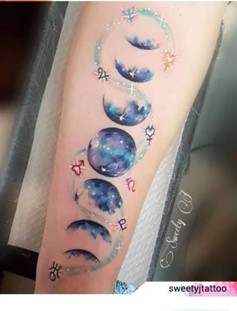 Planet Symbols, Crystal Tokyo, Full Moon Tattoo, Moon Phases Tattoo, Flower Tattoo Ideas, The Phases Of The Moon, Bts Tattoos, Tattoos For Lovers, Phases Of The Moon