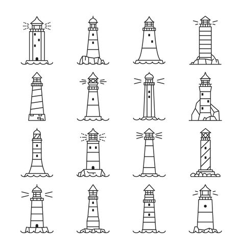 Lighthouse and beacon buildings outline icons Lighthouse Sketch, Big Little Paddles, Lighthouse Drawing, Page Background, Girly Tattoos, The Lighthouse, Vector Clipart, Bullet Journaling, Doodle Drawings