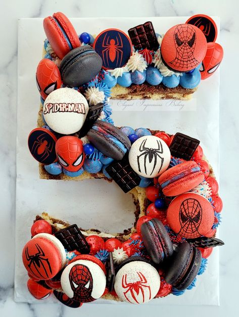 #spidermancake #spiderman #numbercake Early Morning Birthday Party Food, 5 Cake Number, Spiderman Cake Birthday Boys, Spiderman Food, Spider Man Birthday Food Ideas, Spider Man Number Cake, Marvel Birthday, Spiderman Birthday Cookies, Spiderman Birthday Cake Easy