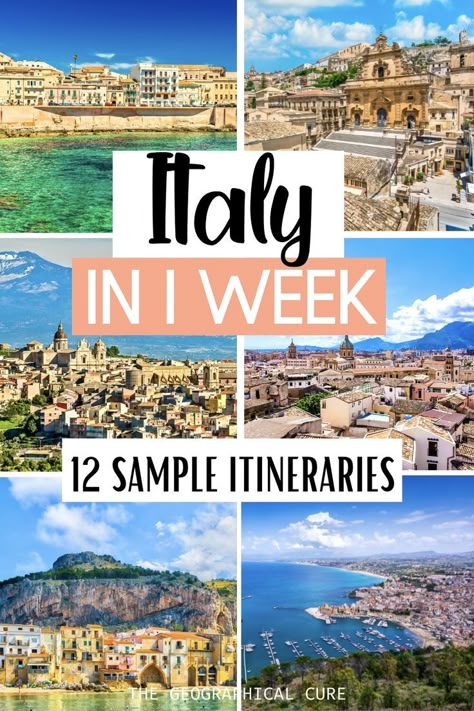 Pinterest pin for one week in Italy itineraries showing various Italian towns Perfect Italy Itinerary, Perfect Trip To Italy, 9 Day Italy Itinerary, Italy Itinerary 12 Days, Italy Roadtrip Itinerary, Top 10 Places To Visit In Italy, What Cities To Visit In Italy, Florence Italy Travel Guide, 5 Day Trip To Italy