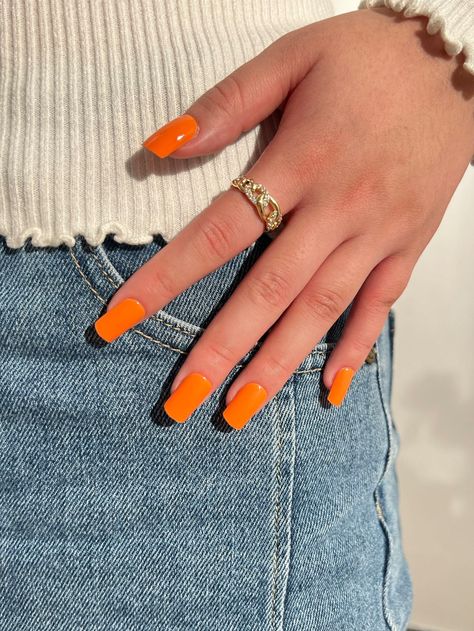 Orange Square Nails Short, Square Orange Nails, Plain Orange Nails, Orange Square Nails Long, Orange Square Nails, Different Orange Shades Nails, Orange Solid Nails, Plain Orange Nails Acrylic, Sommer Nails