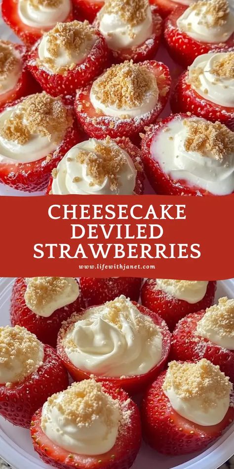 Cheesecake Deviled Strawberries Strawberry Shortcake Croissant, Strawberries Cheesecake Filling, Strawberry With Cheesecake Filling, Stuff Strawberries Cheesecake, Strawberry Deviled Cheesecake, Cheesecake Strawberry Deviled Eggs, Cream Cheese Filling For Strawberries, Strawberry Ladyfinger Dessert, Cheesecake Deviled Strawberry