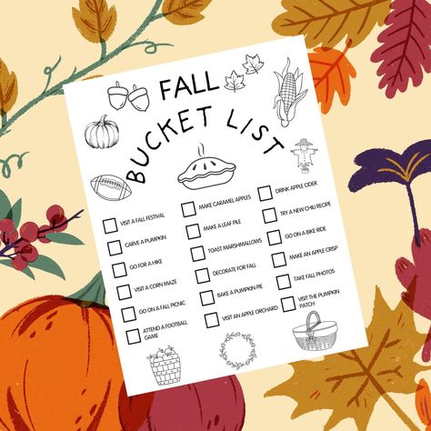 Fall Bucket List Printable Autumn Bucket List Template  Fall Bucket List Autumn Activities Checklist Fall To-Do List Family To-Do List Bucket List Template, Fall Bucket List Printable, Autumn Bucket List, Bucket List Printable, Autumn Adventures, Apple Drinks, Fall Picnic, Fall Bucket List, List Printable