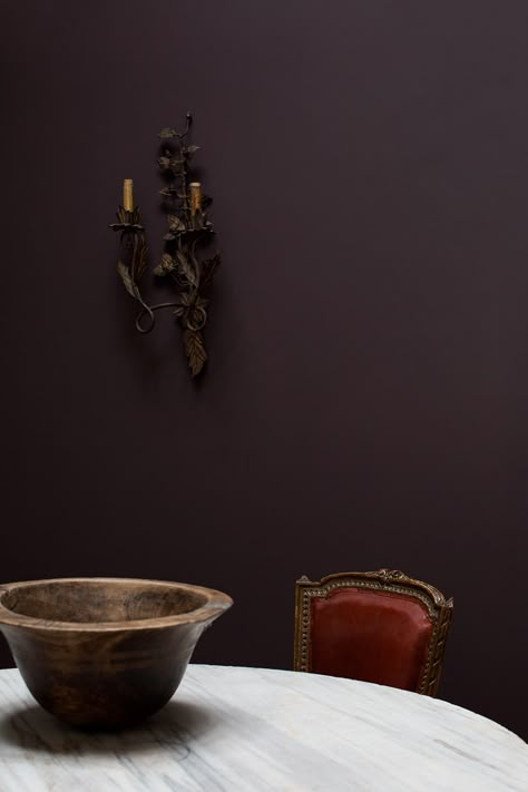 Cassandra Ellis Fallen Plum paint Dark Aubergine Walls, Dark Red Wall Paint Master Bedrooms, Plum Entryway, Dark Plum Walls, Dark Paint Kitchen, Dark Purple Dining Room, Dark Plum Color Palette, Dark Plum Paint Color, Dark Plum Bedroom