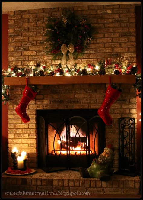 Christmas Mantle Decorating Ideas | Christmas Mantel Mantle Decorating Ideas Christmas, Fireplace Mantel Christmas Decorations, Christmas Fireplace Ideas, Christmas Fireplaces, Christmas Fireplace Mantels, Red Brick Fireplaces, Christmas Decoration For Kids, Christmas Mantles, Fireplace Decorations