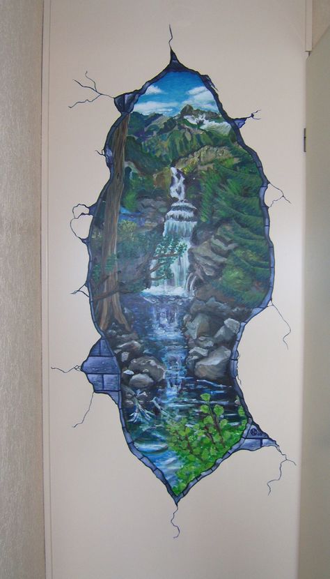 River Mural Painting, Waterfall Mural, Mural Landscape, Dream House Drawing, Interior Murals, 3d Wall Painting, Garden Mural, Waterfall Paintings, Waterfall Wall